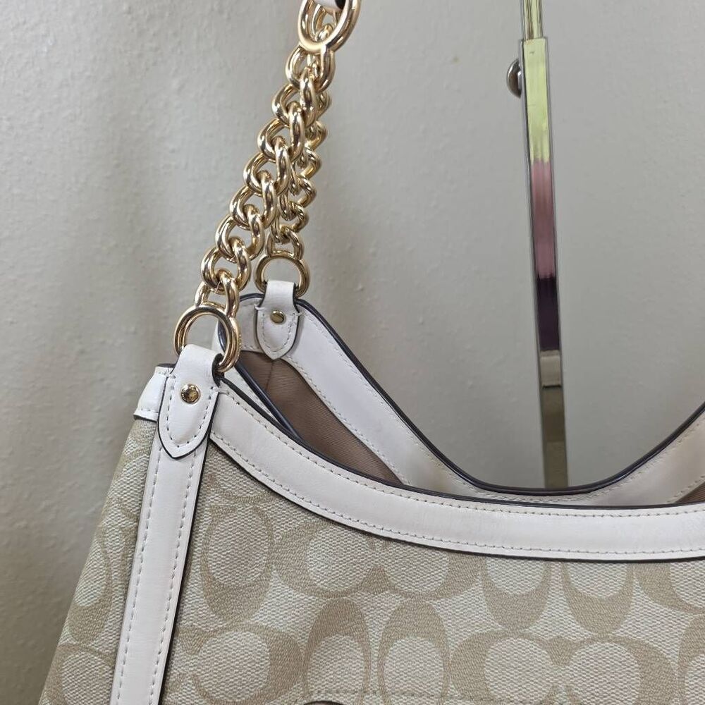 Coach Kristy Signature Hobo Shoulder Bag | Light Khaki Coated Canvas & Chalk Lea - Picture 4 of 14